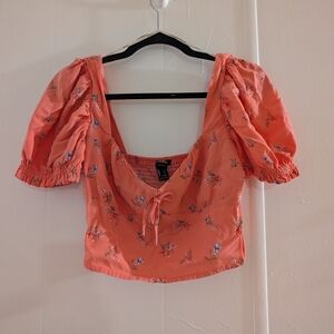 Floral Puff Sleeve Top - Coral